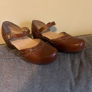 Dansko Brown Leather Mules with Strap